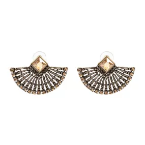 Antique Vintage Fan Shape Crystal Stud Earrings