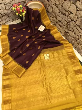 Beetroot and Mustard Golden Color Pure Gadwal Silk Saree