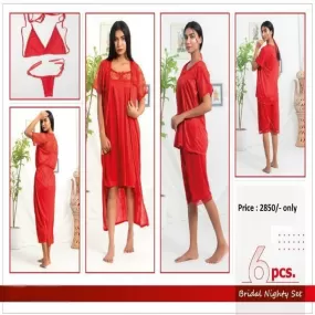 Bridal Stylish Silk Nighty 6Pc Nightwear Set For Women Ladies Sleepwear and Loungewear