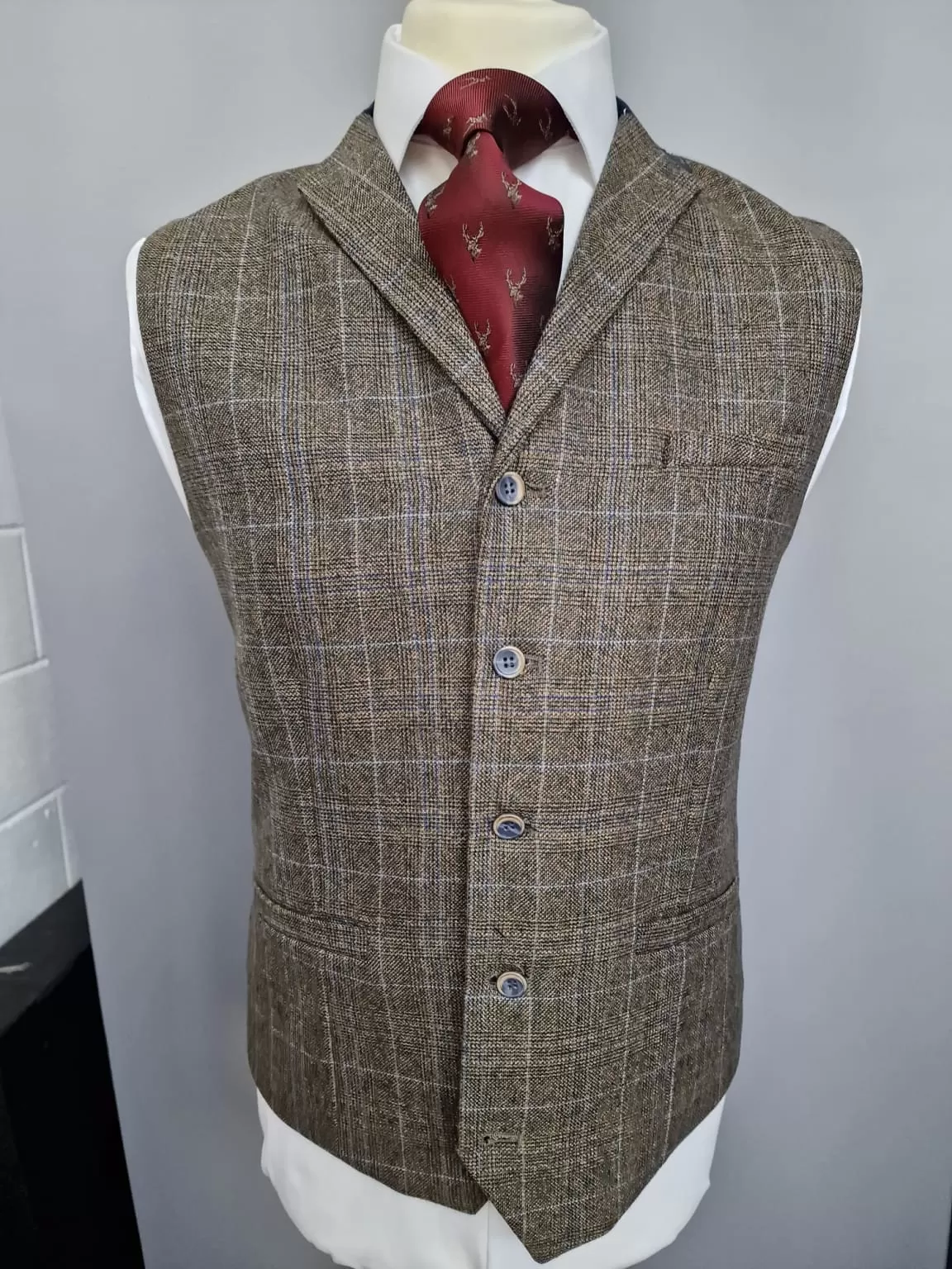 Cavani Green Tweed Check Waistcoat 44R