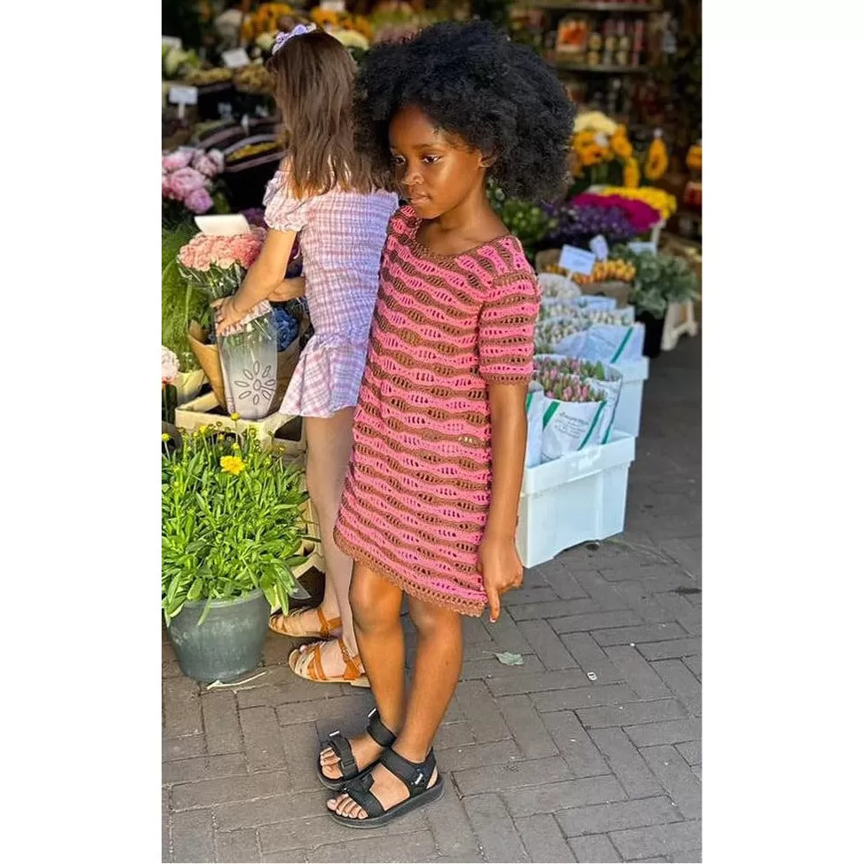 crochet dress | pink & brown