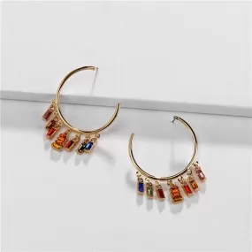 Crystal Dangle Drop Golden Hoop Earrings