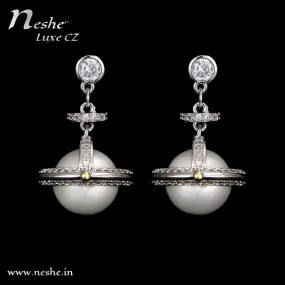 CZ Crystal Silver Pearl Planet Party Drop Earring