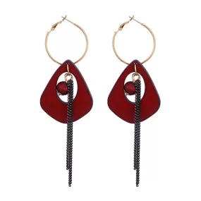 Ethnic Style Wood Acrylic Big Drop Tassel Geometry Earring