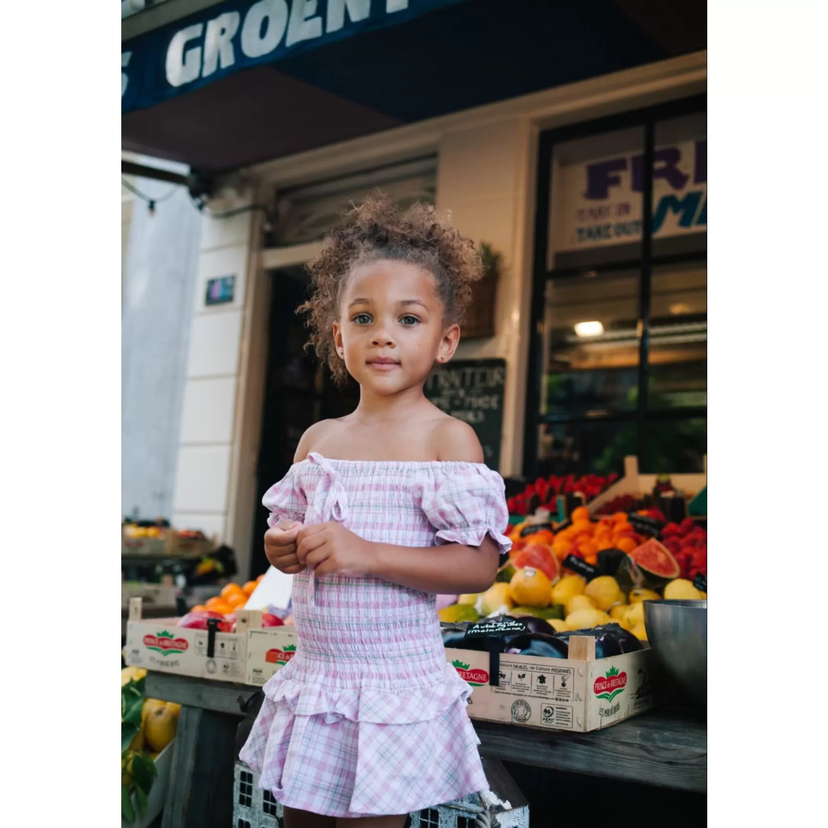 gingham dress | purple & white