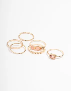 Gold Mix Stone Ring 6-Pack