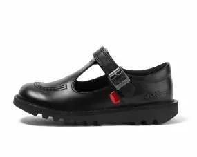 Kickers Junior's Kick T Vel Leather T Bar Shoes Black