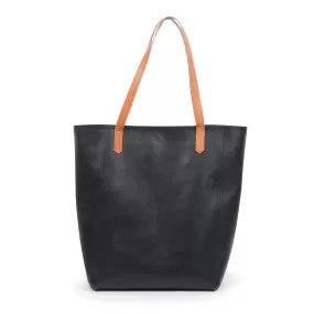 Leather Shopper Tote Bag-Black