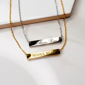 Mama Bear Horizontal Engraved Bar Necklace