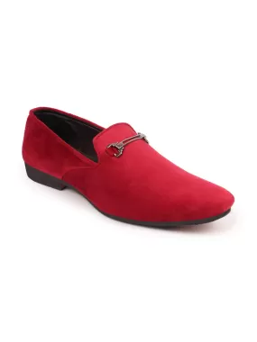 Men Red Casual Velvet Slip-On Loafers