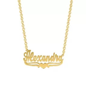 Name Necklace with Lower Tails & Heart Alexandra