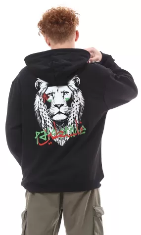 O176718 Palestine Long Sleeves Black Printed Hoodie