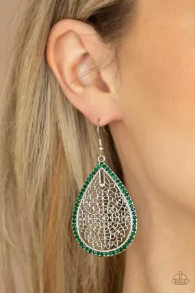 Paparazzi Fleur de Fantasy Green Rhinestone Earring