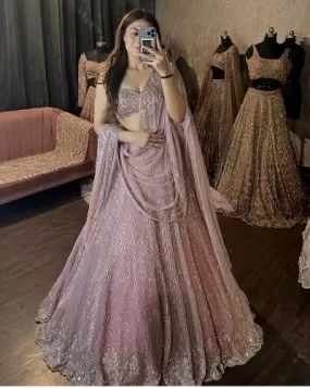 Pastel Pink Partywear Designer Lehenga Choli Set