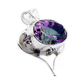 Riyo Beaut Gems Oval Faceted Multi Color Mystic Quartz Silver Pendant Gift For Wife