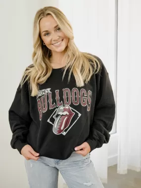 Rolling Stones MSU Bulldogs Baseball Diamond Black Thrifted Sweatshirt