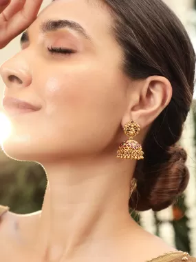 Rubans 22k Gold-Plated Divine Temple Jhumka Earrings for Timeless Elegance