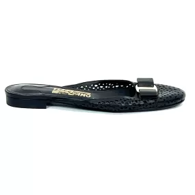 Salvatore Ferragamo Black Leather Lasercut Bow Mules 36