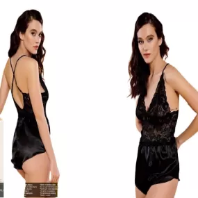 Sheer Cami Set | Women Cami Set | Babydoll Lace Silk Camisole Short Bow Set Sleepwear