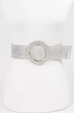 Silver Metallic Elastic Embellished Belt