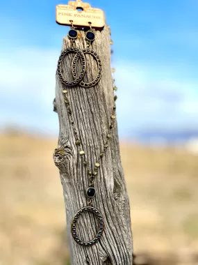 The Pink Panache Black & Gold Necklace & Earring Set