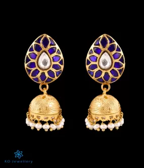 The Prakrit Silver Kundan Jhumkas (Blue)