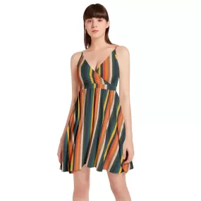 Vintage Striped Spaghetti Strap Sleeveless Falred Hem Short Dress