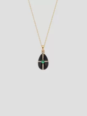 Yellow Gold Diamond Onyx and Emerald Egg Charm Pendant